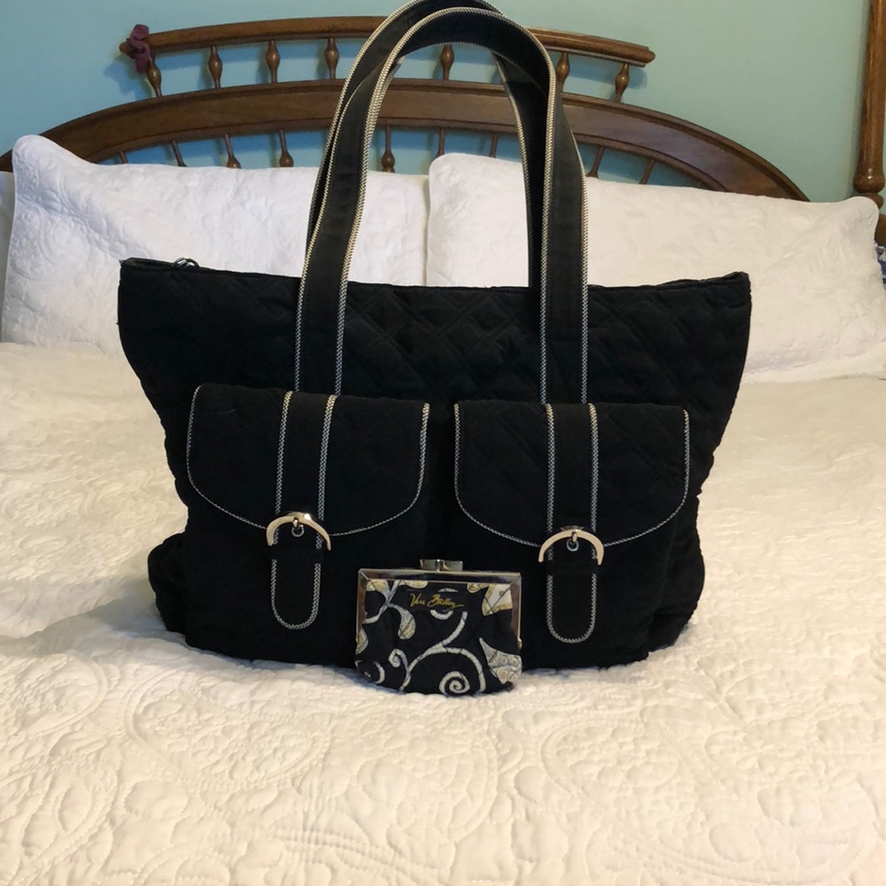 Black Microfiber Vera Bradley Satchel Bag